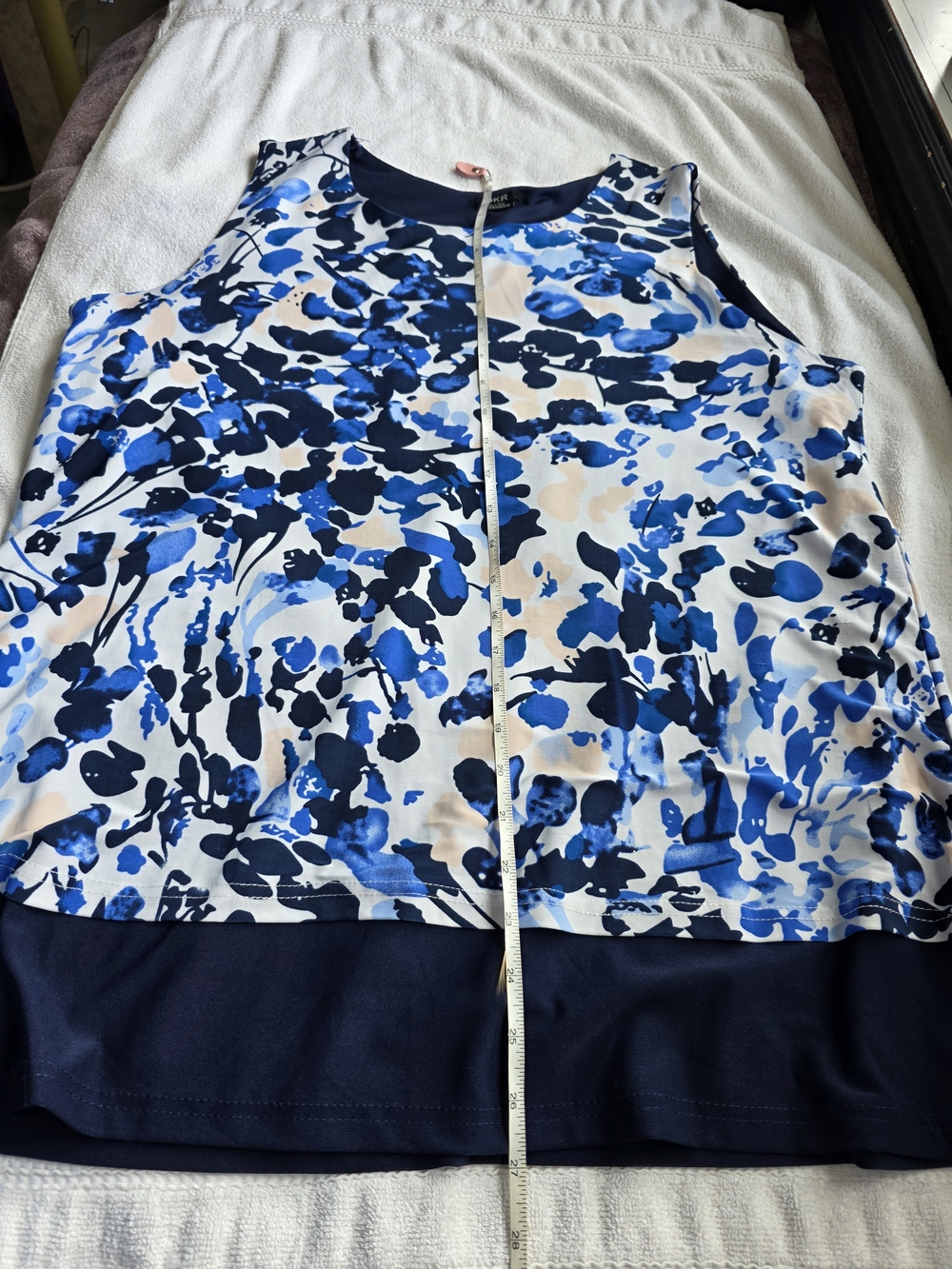 DKR Floral Double Layer Sleeveless Tank Top Blue White Women's XL Stretch Summer - Picture 11 of 11